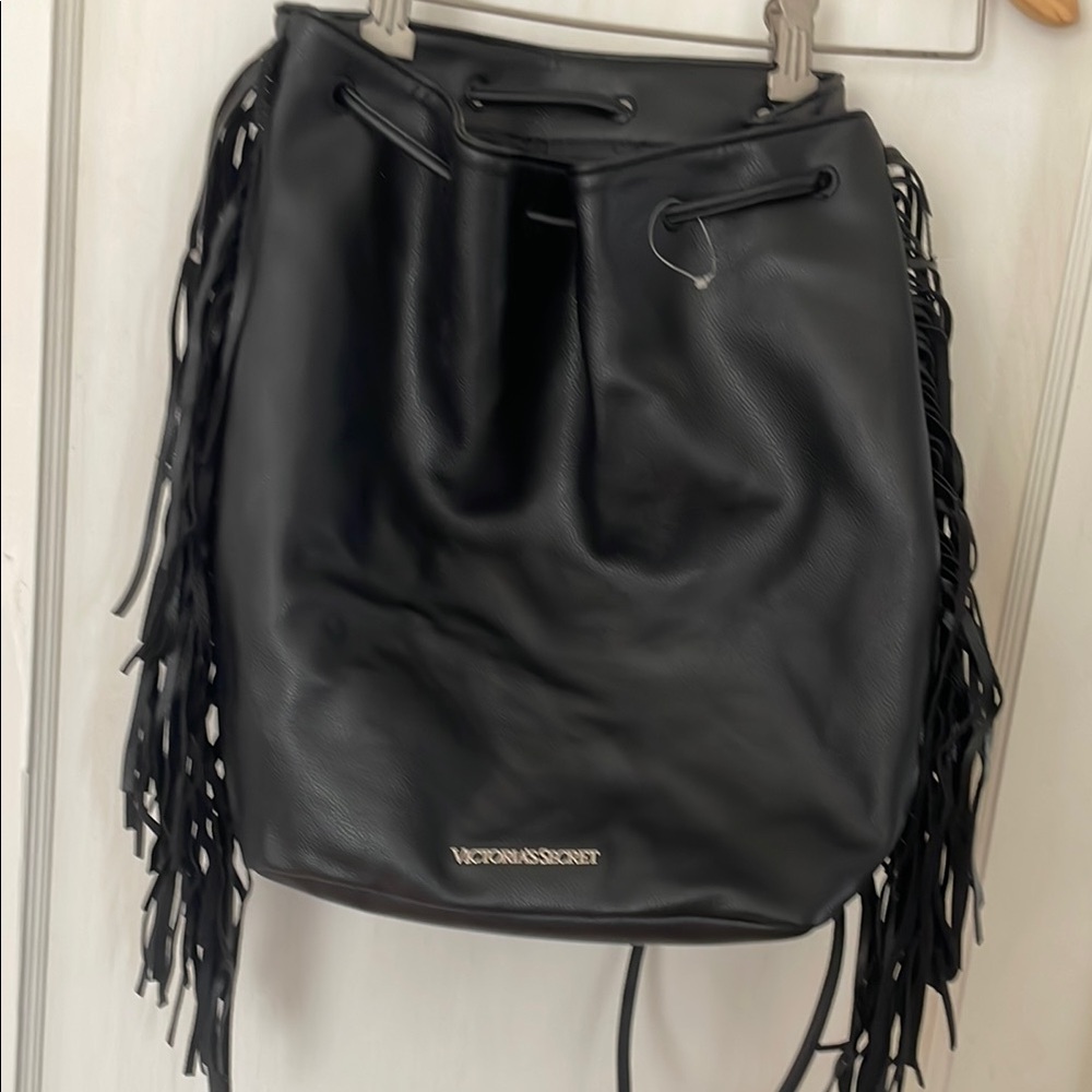 Victoria's Secret Black Drawstring Fringe Bag